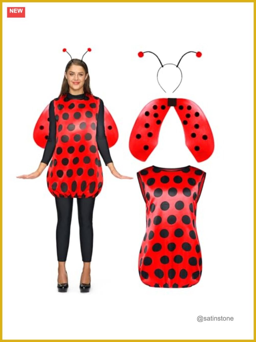 Ladybug Halloween Costume Romper with Headband & Wings Adult Women